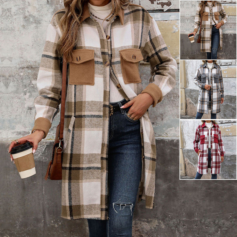 Women's Attractive Charming Brushed Plaid Long Coats