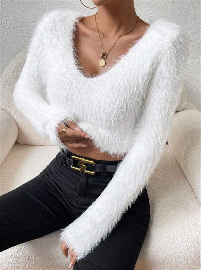 Women's Solid Color Slim Fit Plush Sweaters