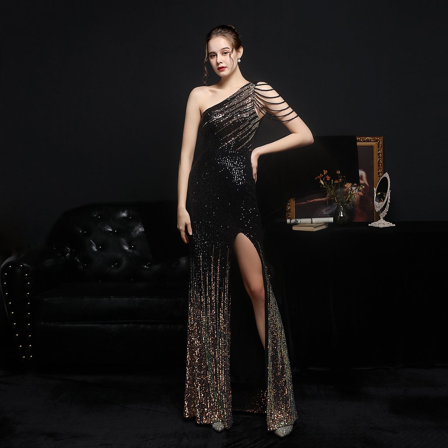 Robe de soirée à paillettes, robe de mariée sexy et longue amincissante