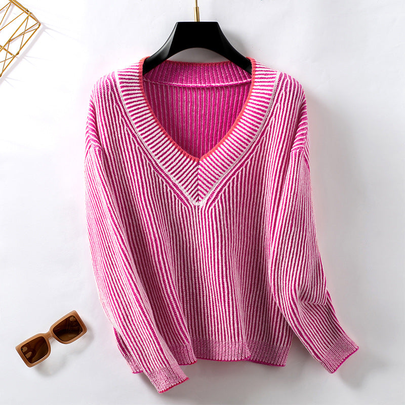 Women's Attractive Striped Leisure Pullover Loose Sweaters