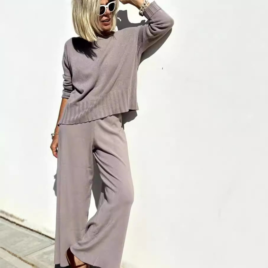 Women's Idle Style Knitted Fashion Casual Trousers Suits