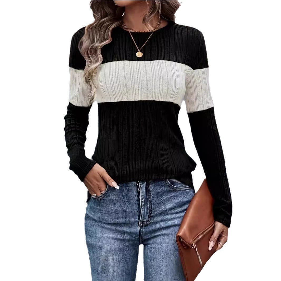 Women's Knitted Long-sleeved Contrast Color Slim Fit Knitwear