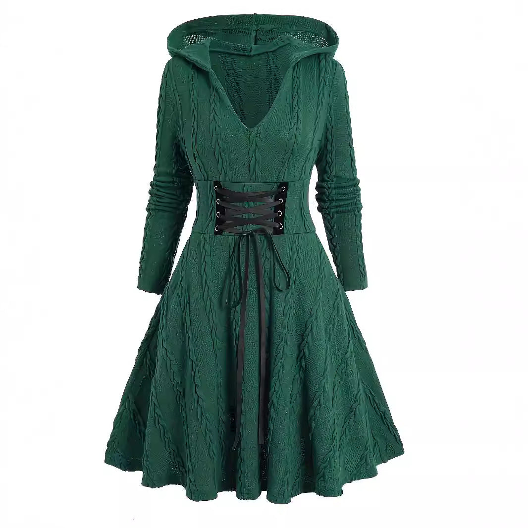 Robe tricotée à capuche et bretelles de couleur unie pour femmes