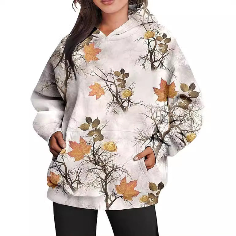 Women's Autumn Camouflage Hoodie Maple Leaf Print Sweaters