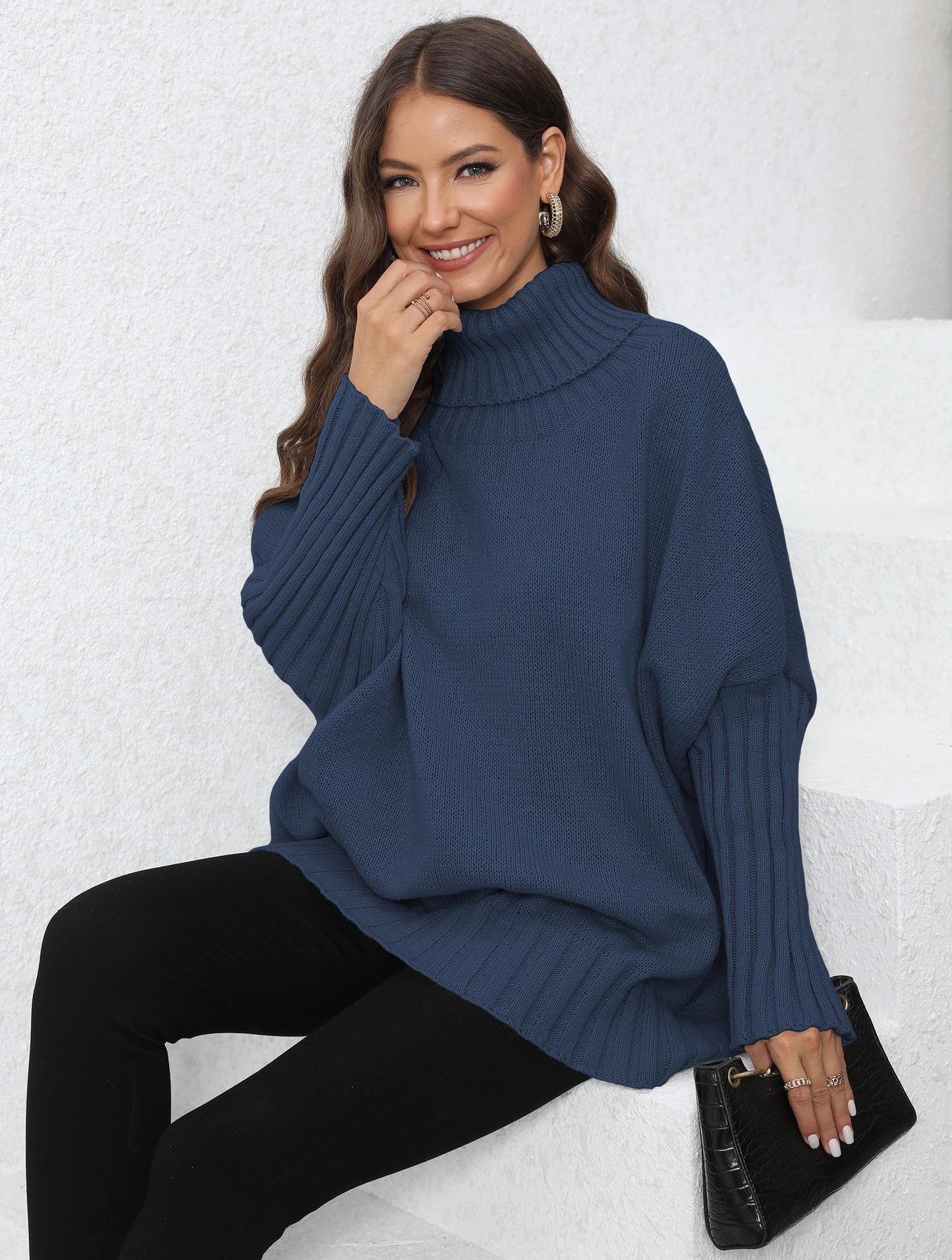 Women's Pullover Knitted Solid Color Turtleneck Lapel Sweaters