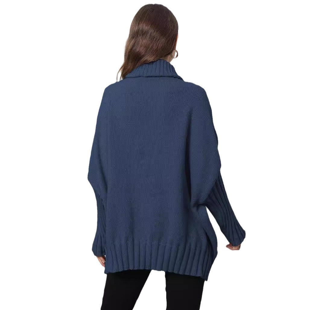 Women's Pullover Knitted Solid Color Turtleneck Lapel Sweaters