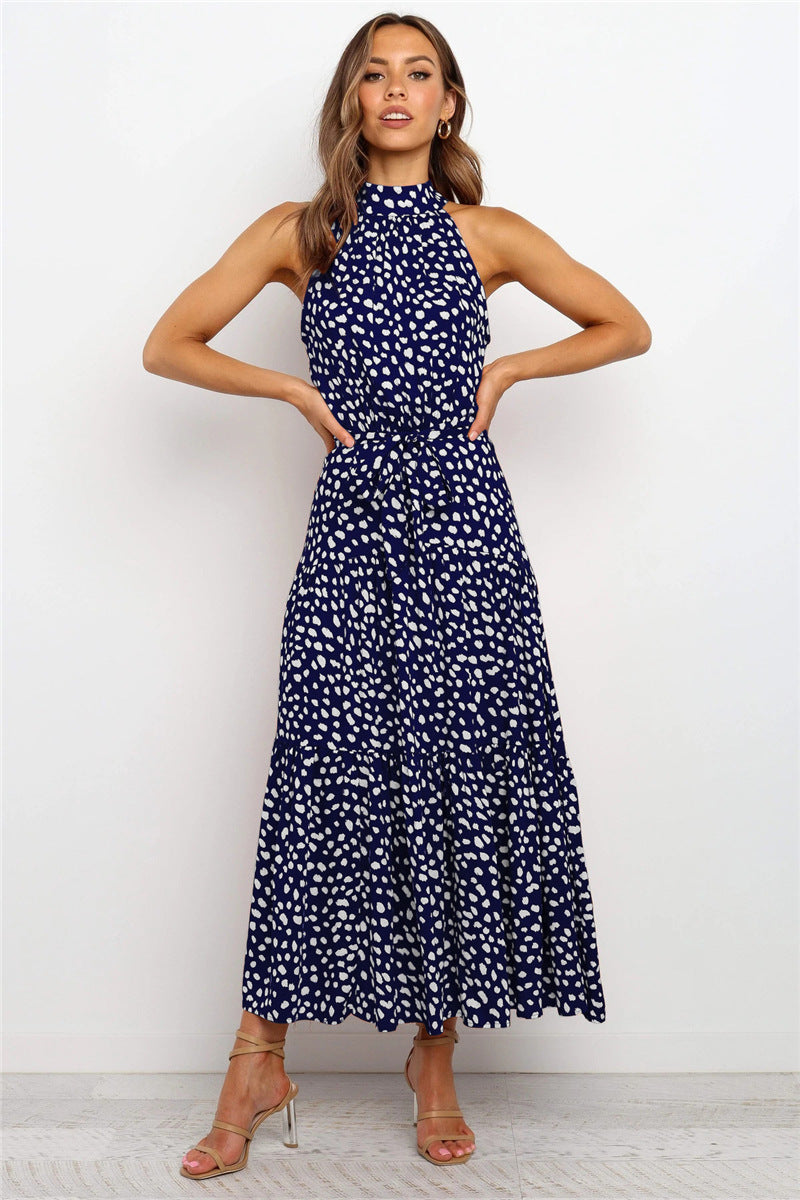 Color Halter Polka Dot Print Dress Dresses