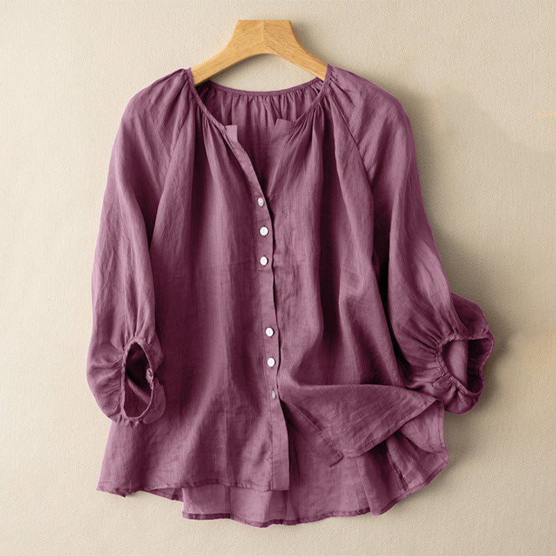 Women's Shirt Casual Solid Color Waist Loose Blouses