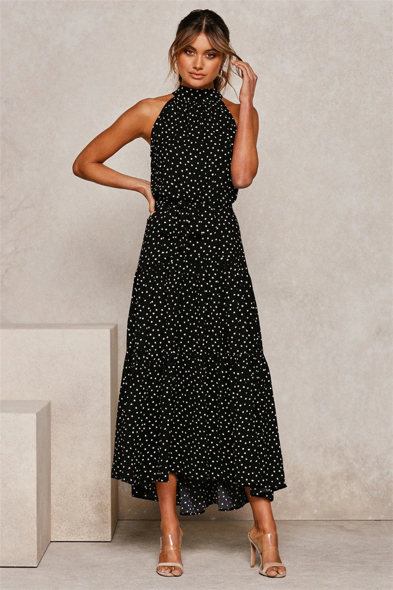 Color Halter Polka Dot Print Dress Dresses