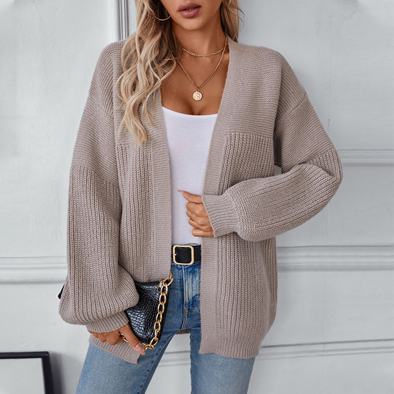 Women's Casual Loose Solid Color Mid-length Knitted Sweaters