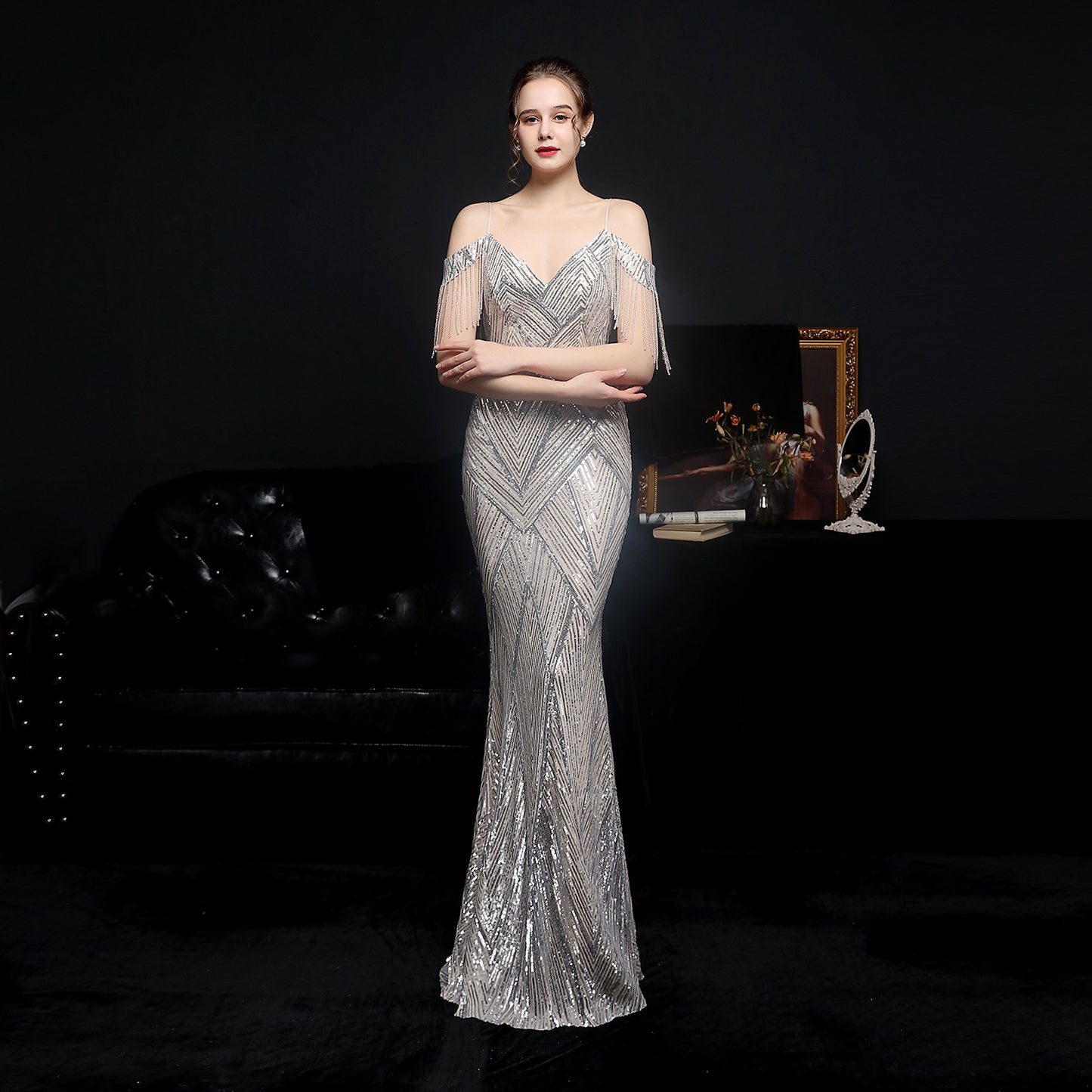 Sequined Fishtail Formal Dress Performance Banquet Car Evening Dresses