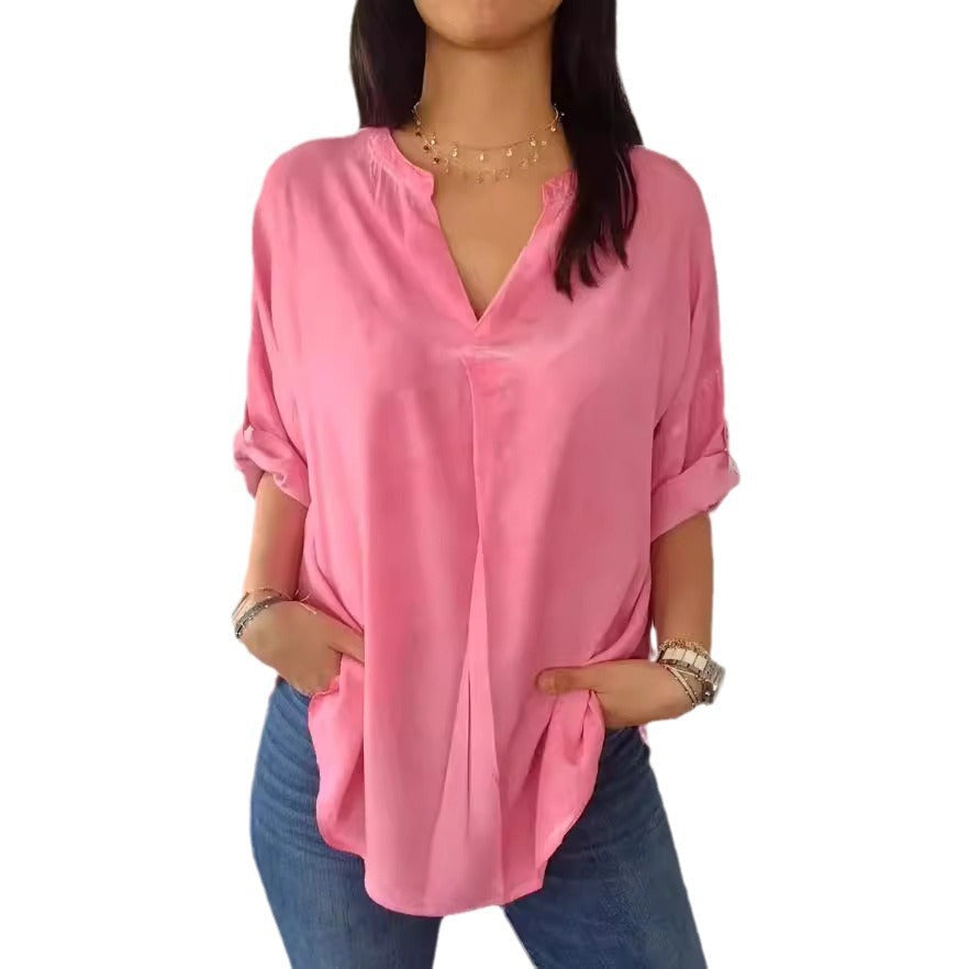 Women's Classic Cotton Linen Pure Shirt Blouses