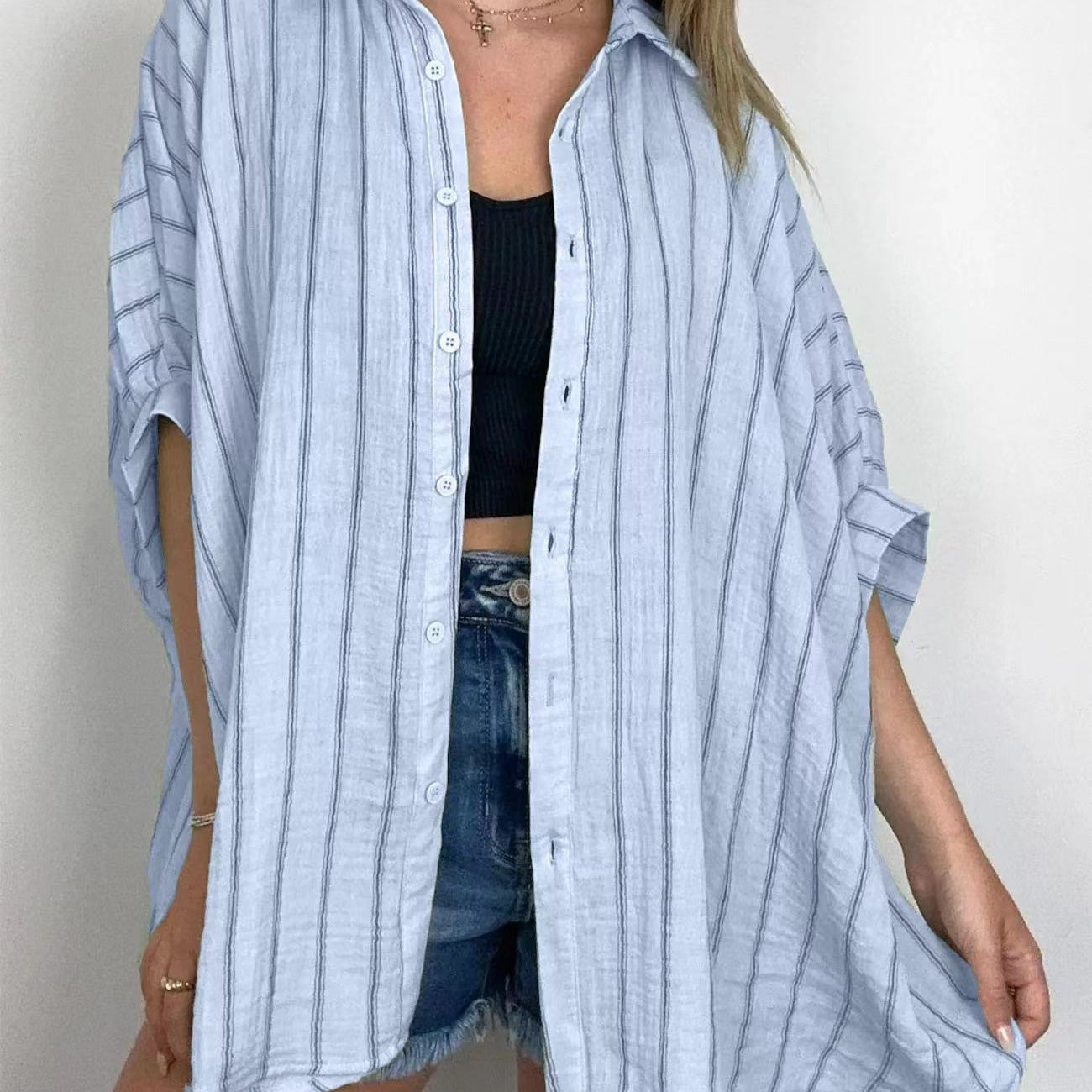 Women's Striped Print Loose Casual Shirt Blouses