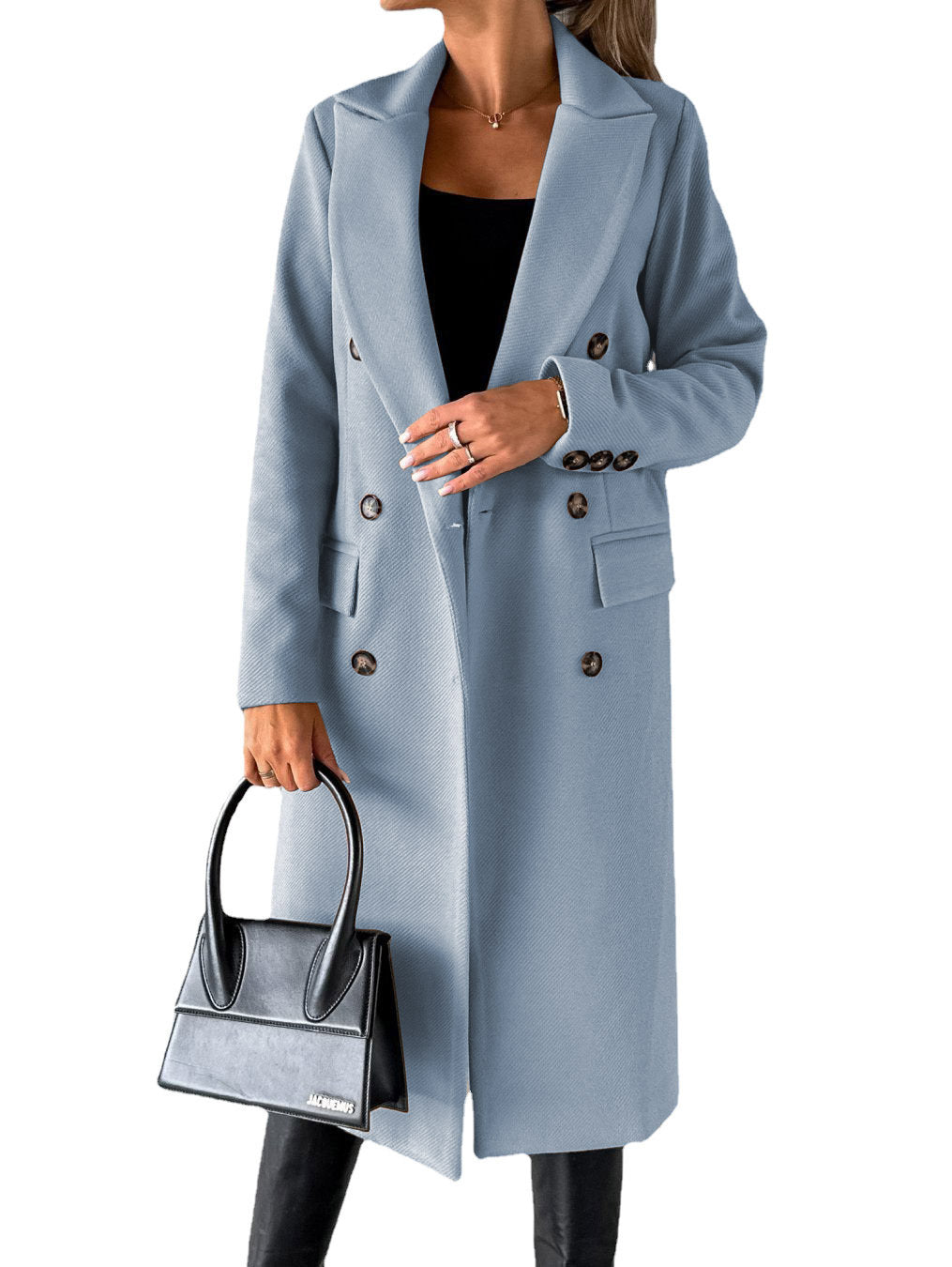 Women's Woolen Solid Color Long Sleeve Double Coats