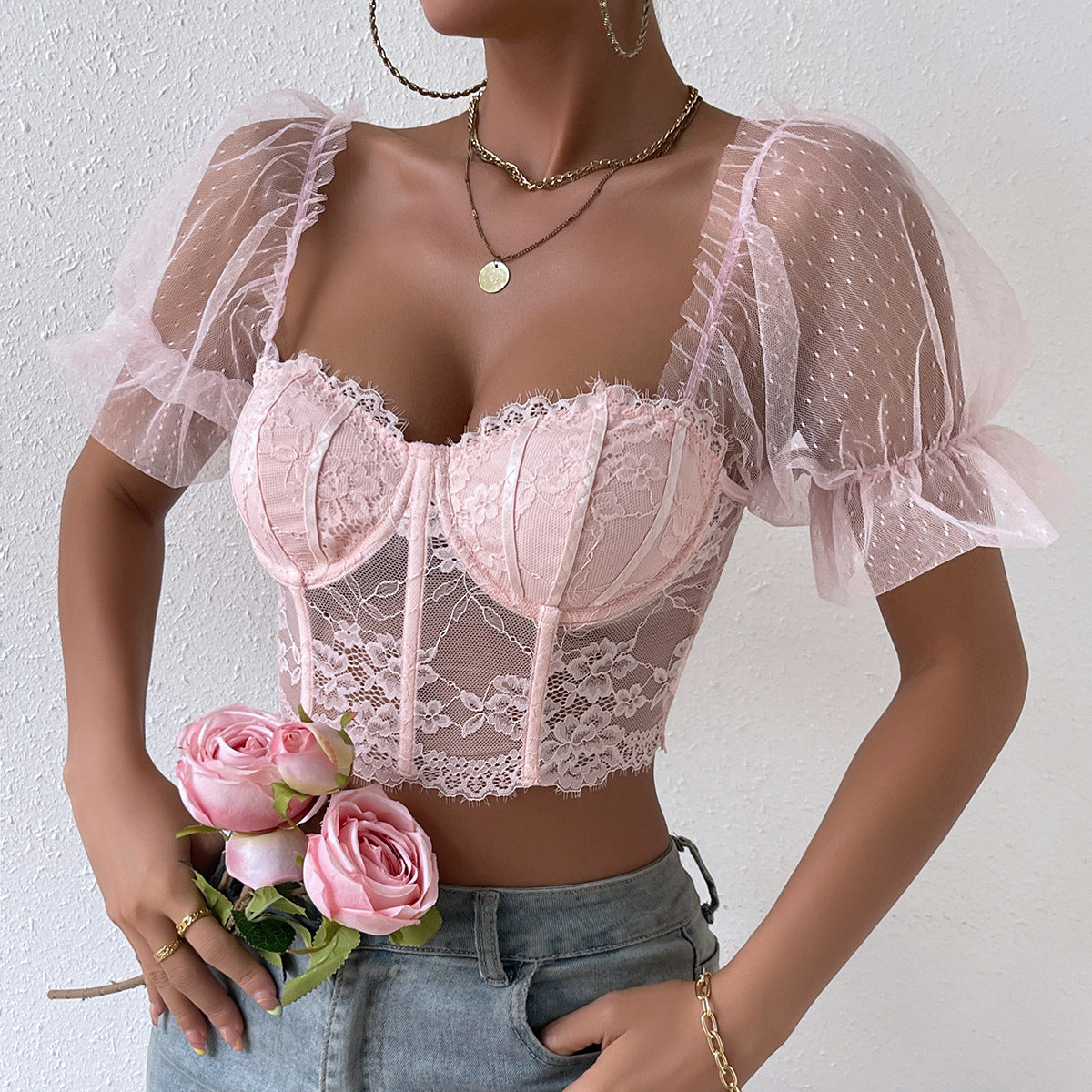 Wind Mesh Lace Flower Senior Outer Tops