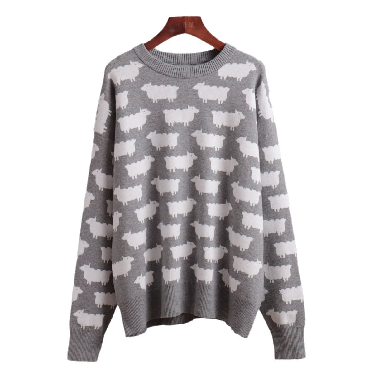 Women's Round Neck Alpaca Printed Loose-fitting Casual Sweaters