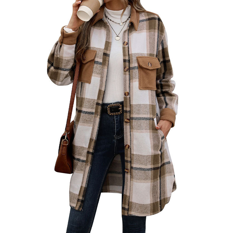 Women's Attractive Charming Brushed Plaid Long Coats