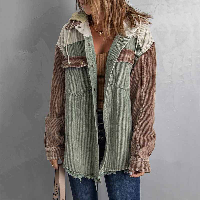 Women's For Color Contrast Patchwork Single-breasted Loose Jackets