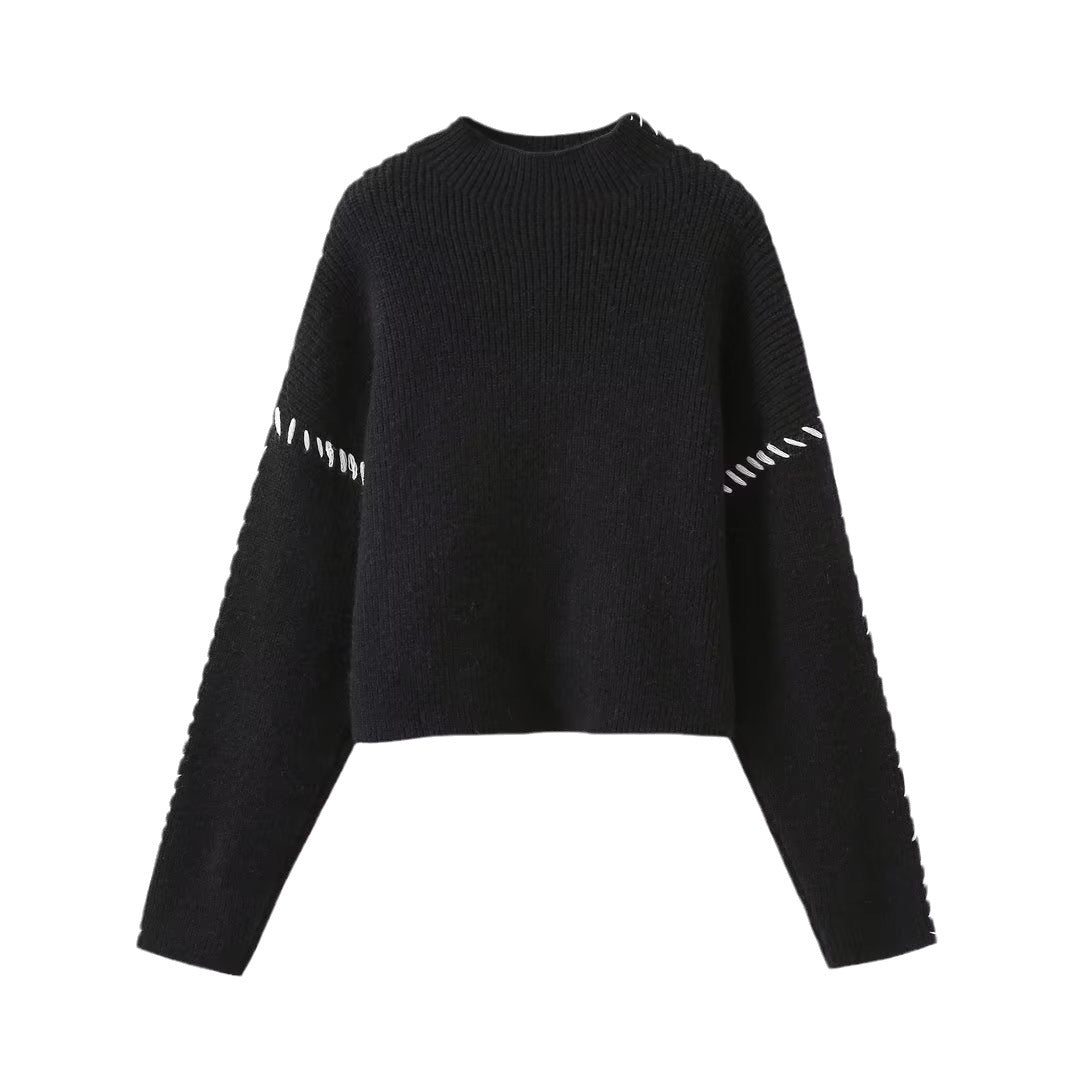 Women's Outer Wear Round Neck Warm Color Contrast Sweaters