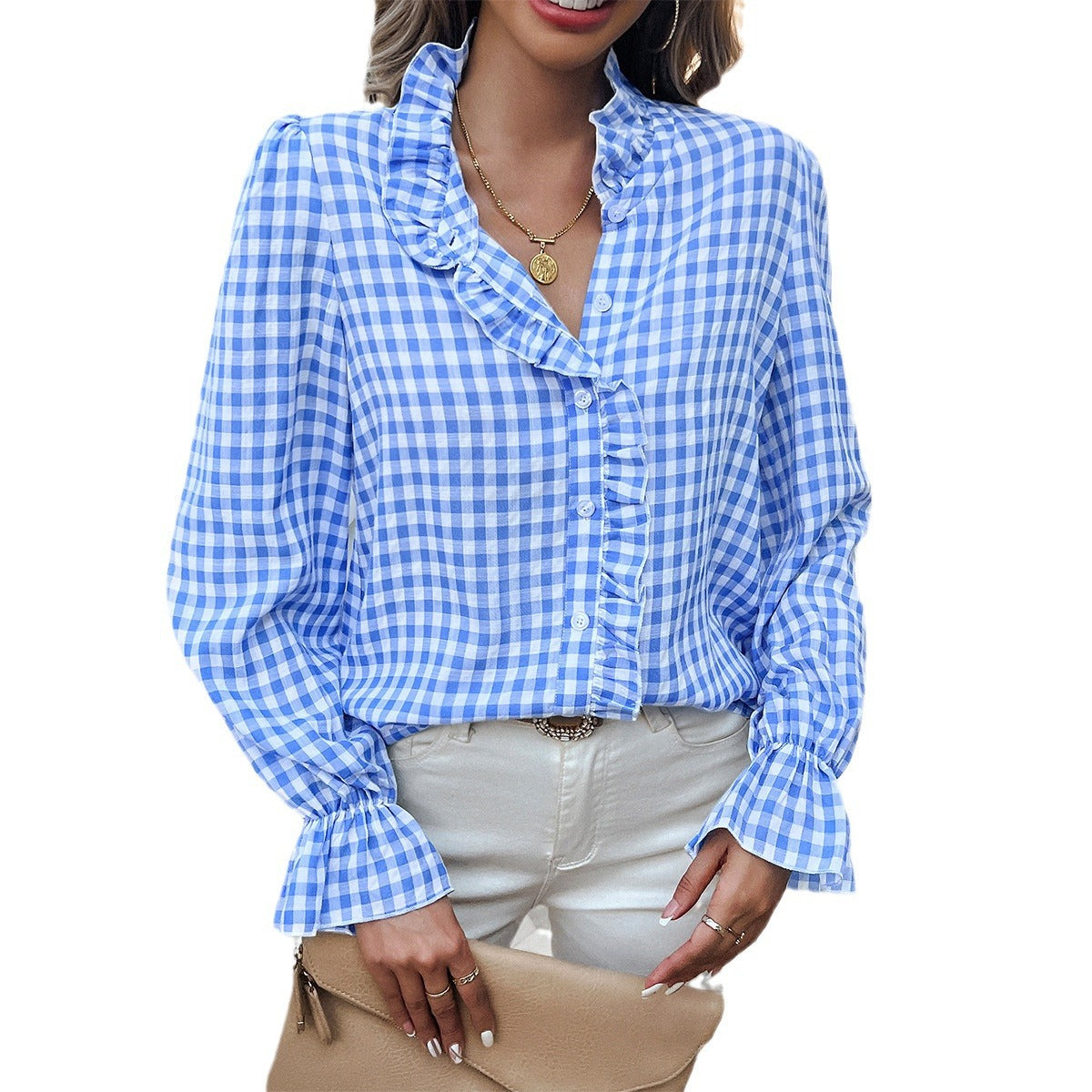 Women's French Contrast Color Button Shirt Blouses