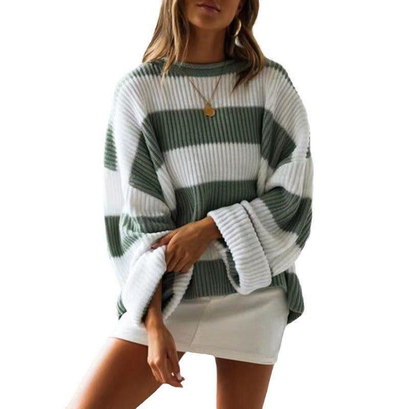 Women's Long Sleeve Striped Clothes Flared Sleeves Sweaters