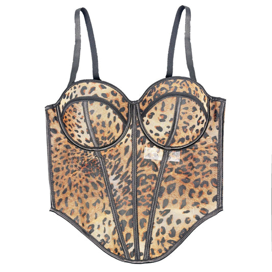 Soutien-gorge sexy à imprimé léopard avec bretelles et coutures - Hauts de qualité supérieure