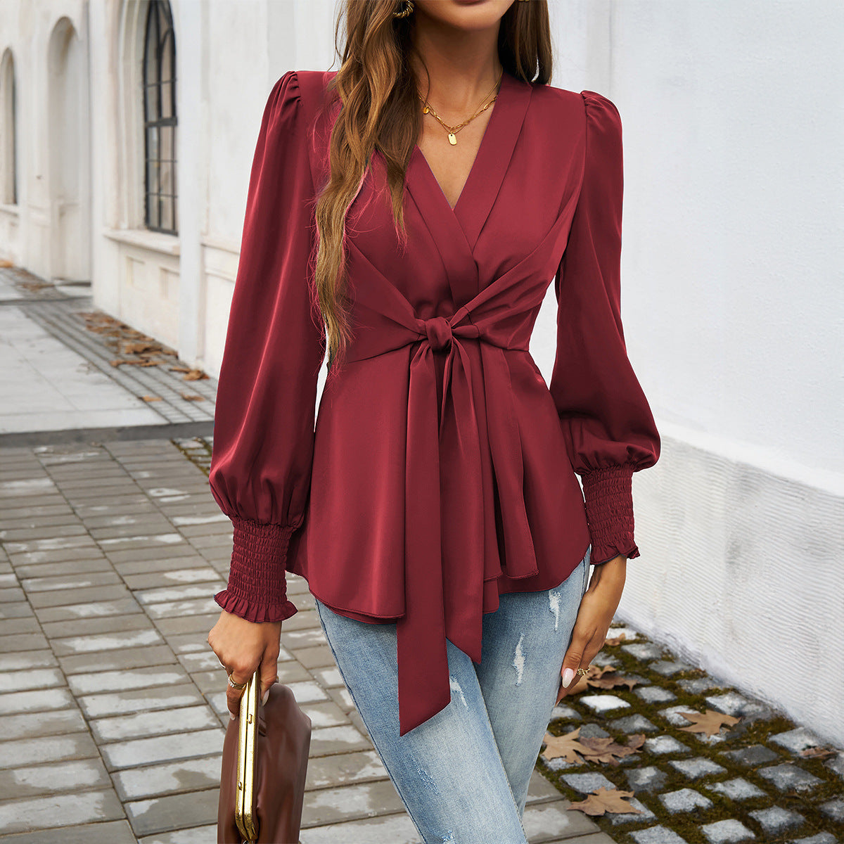 Women's Temperament Leisure Solid Color Long Sleeve Blouses