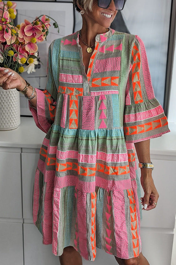 Robe gracieuse à manches imprimées pour femmes