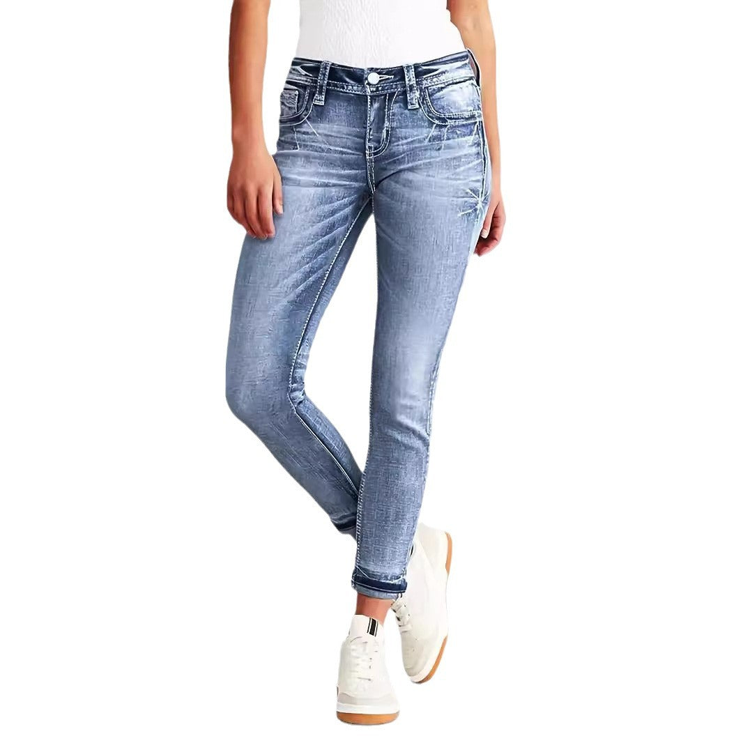 Women's Stretch Slimming Versatile Embroidered Skinny Jeans