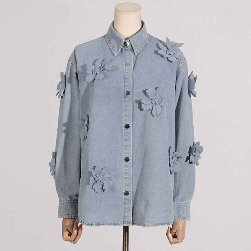 Women's Simple Style Three-dimensional Flower Denim Summer Comfort Jackets