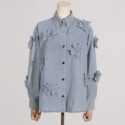 Women's Simple Style Three-dimensional Flower Denim Summer Comfort Jackets