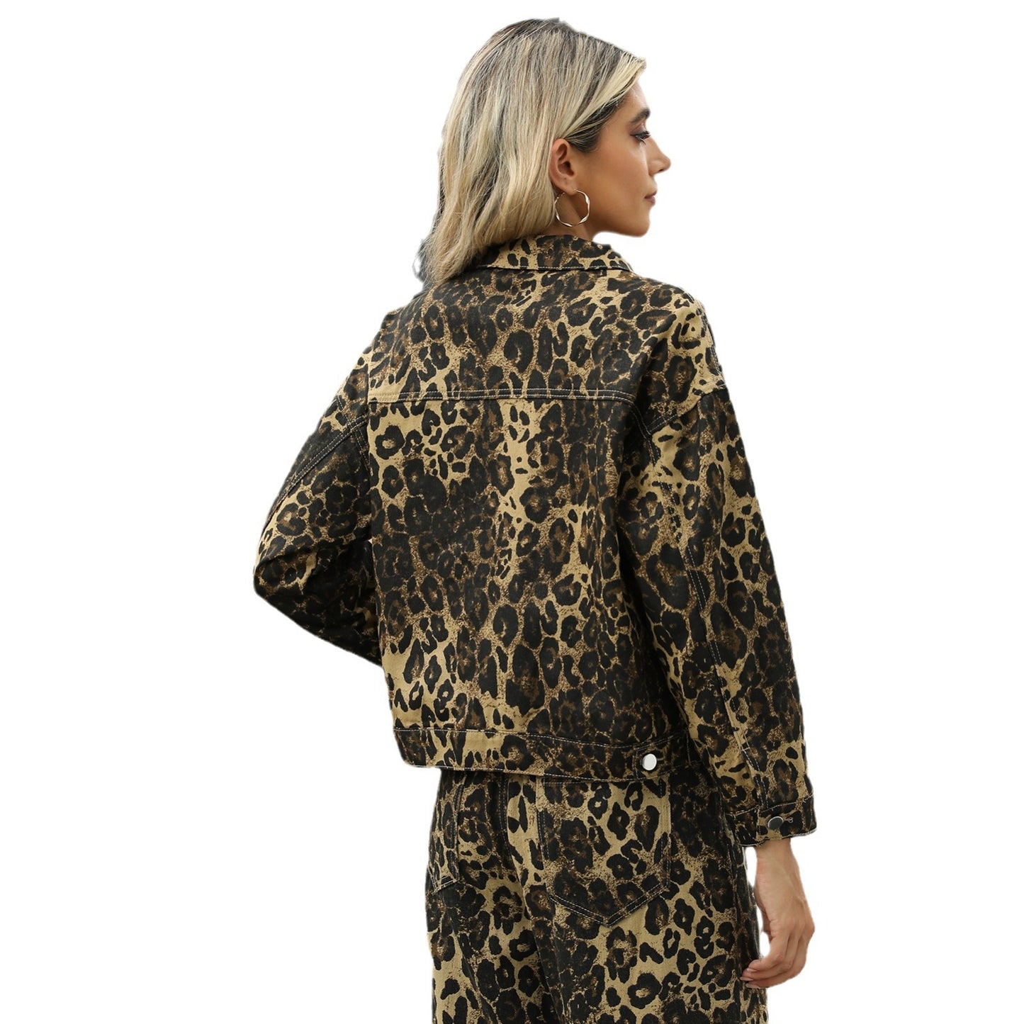 Women's Washed Fashion Leopard Print Denim Jackets