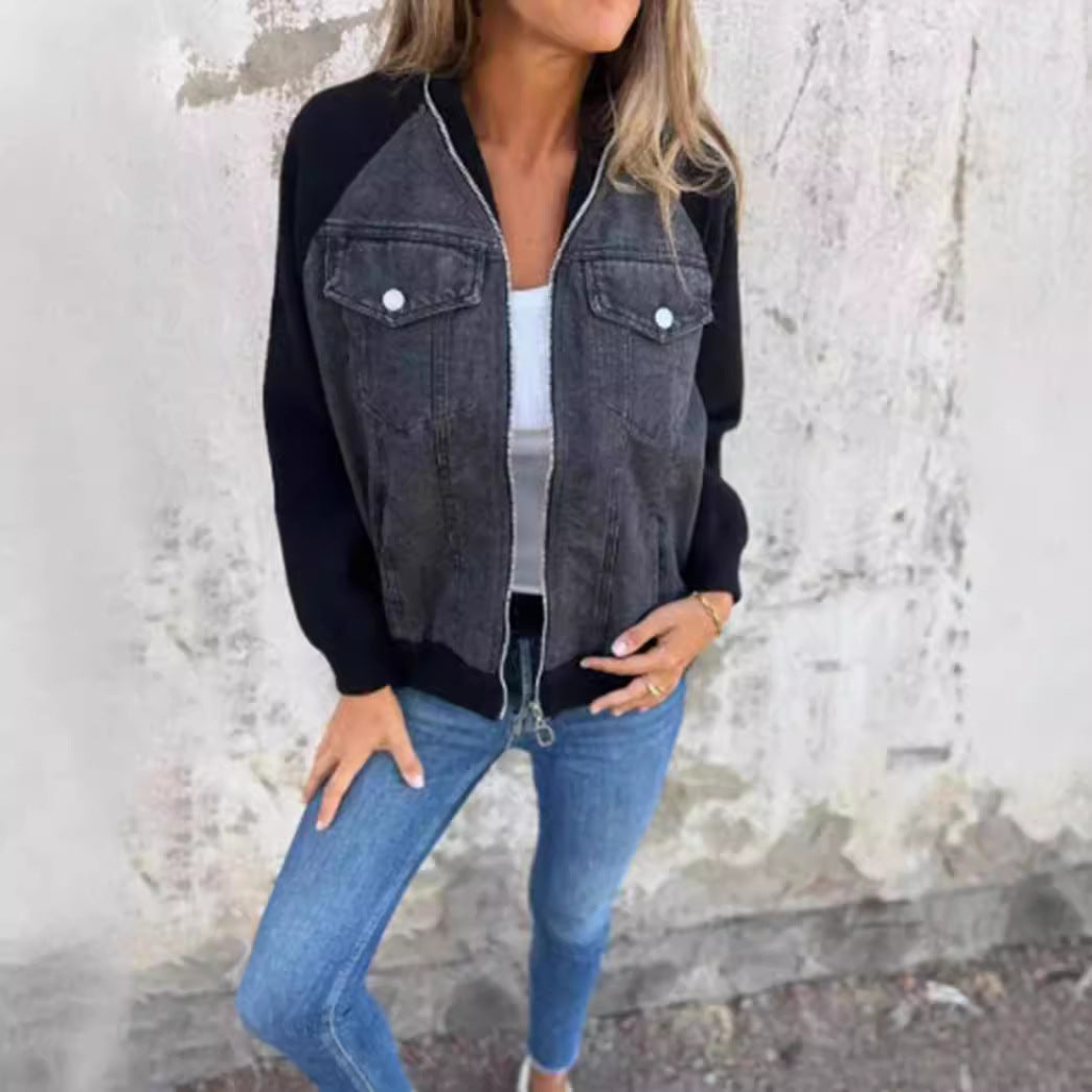 Women's Summer Winter Denim Stitching Casual Fashionable Jackets