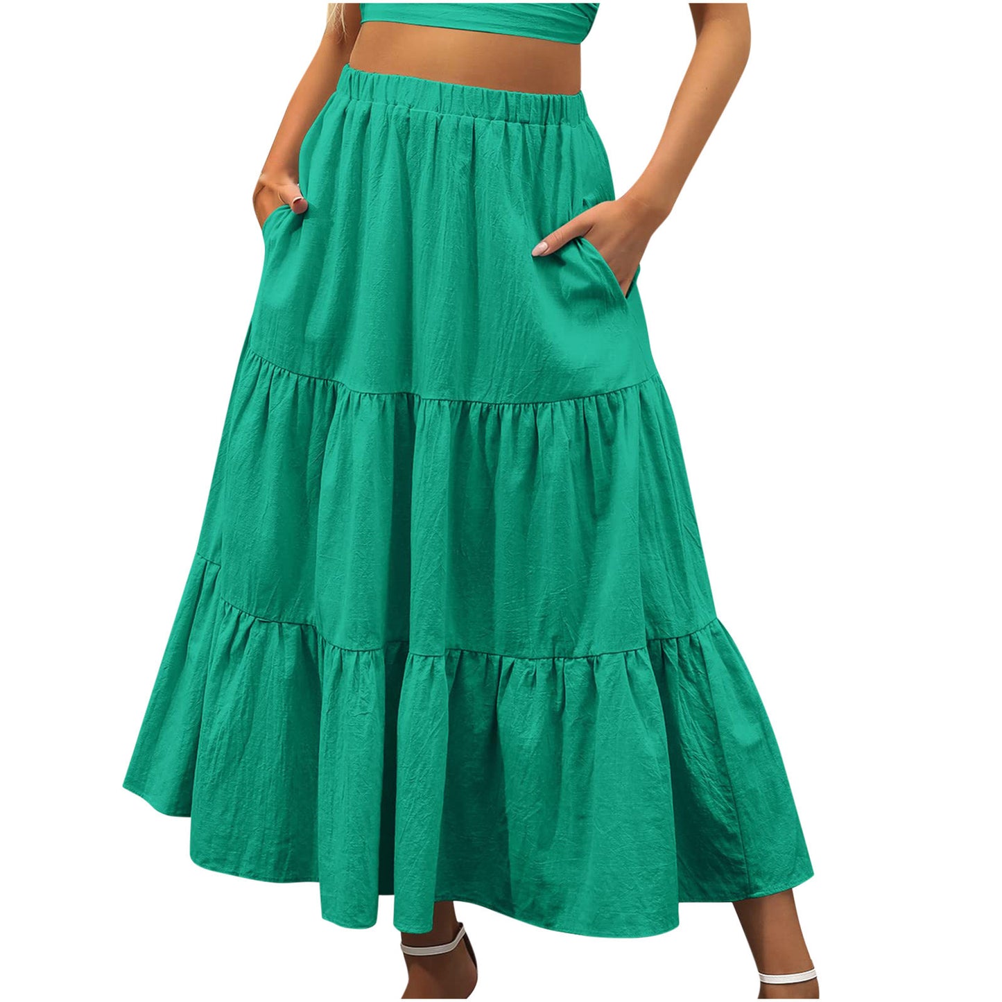 Solid Color Pocket Casual Cake Dress Skirts