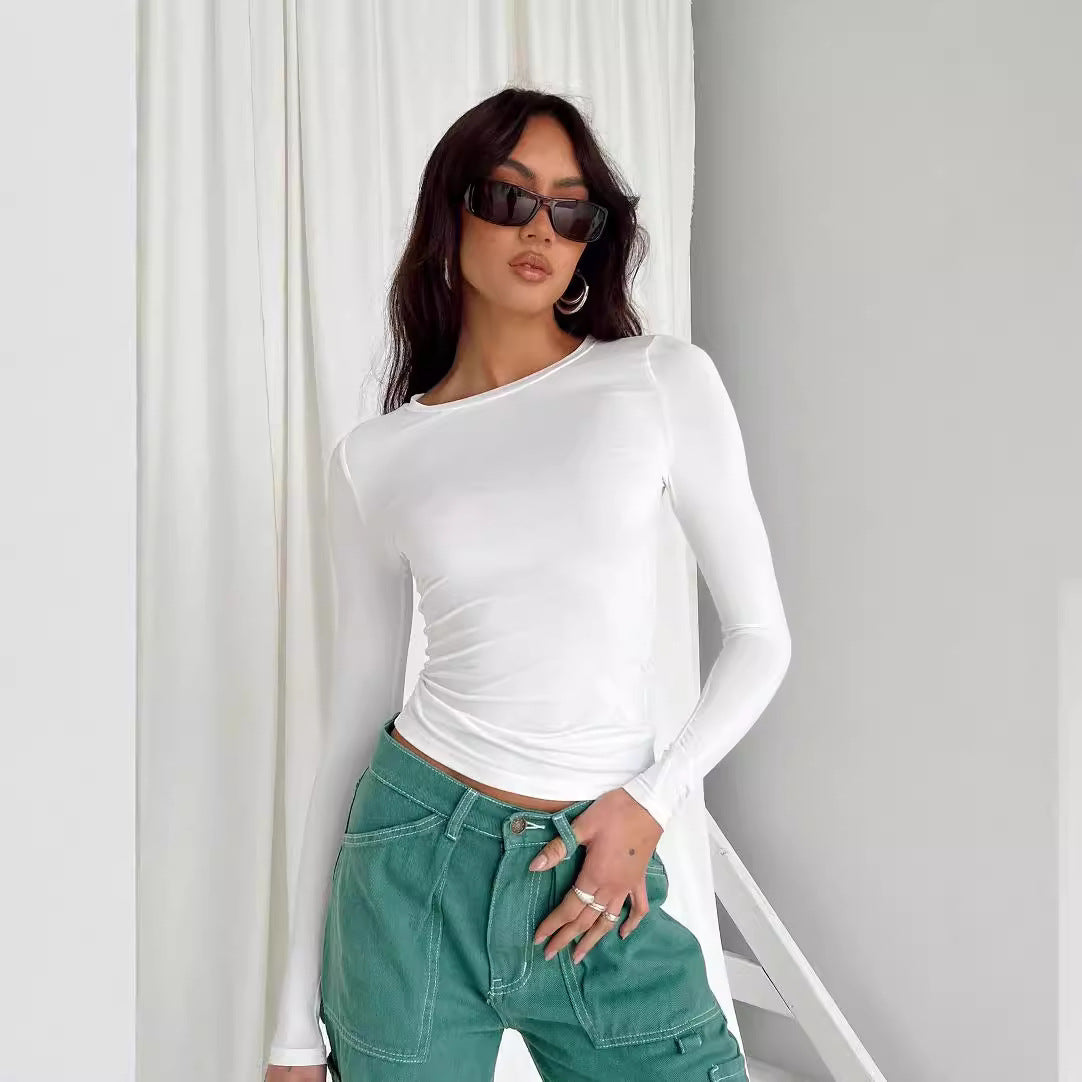 Women's Irregular Slim Fit Bottoming T-shirt Round Blouses