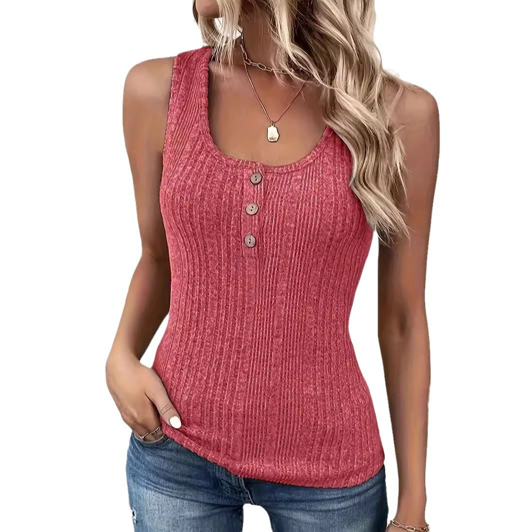 Women's Solid Color Buttons Fashion Camisole T-shirt Tops