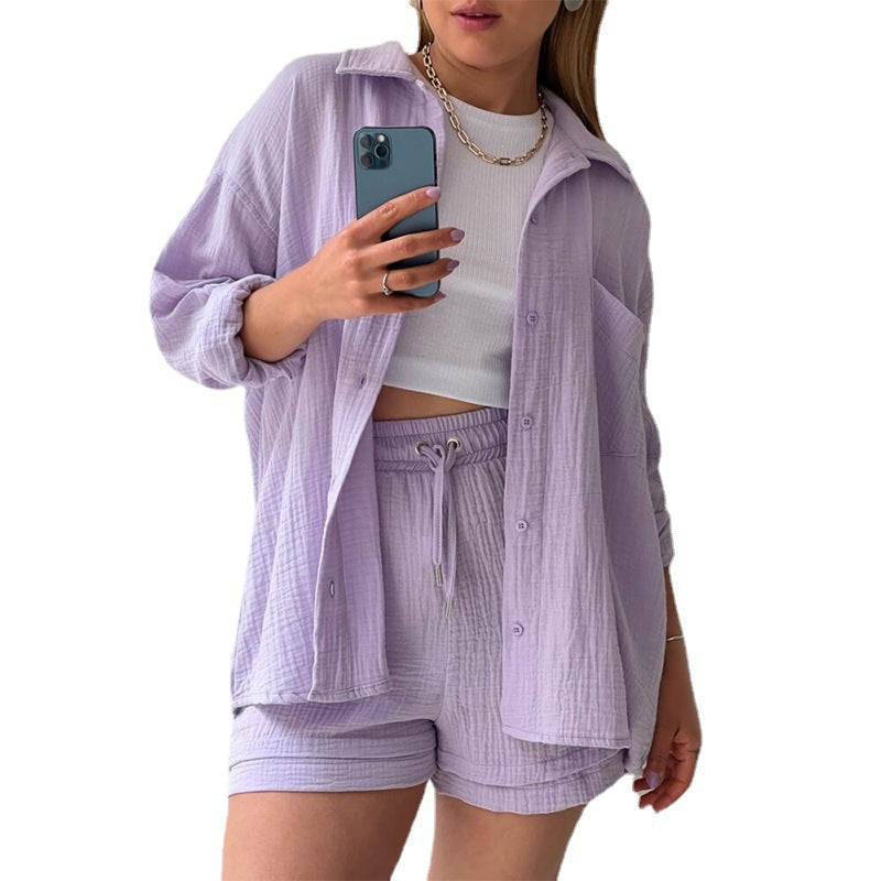 Women's Sleeve Shirt High Waist Drawstring Fashion Suits