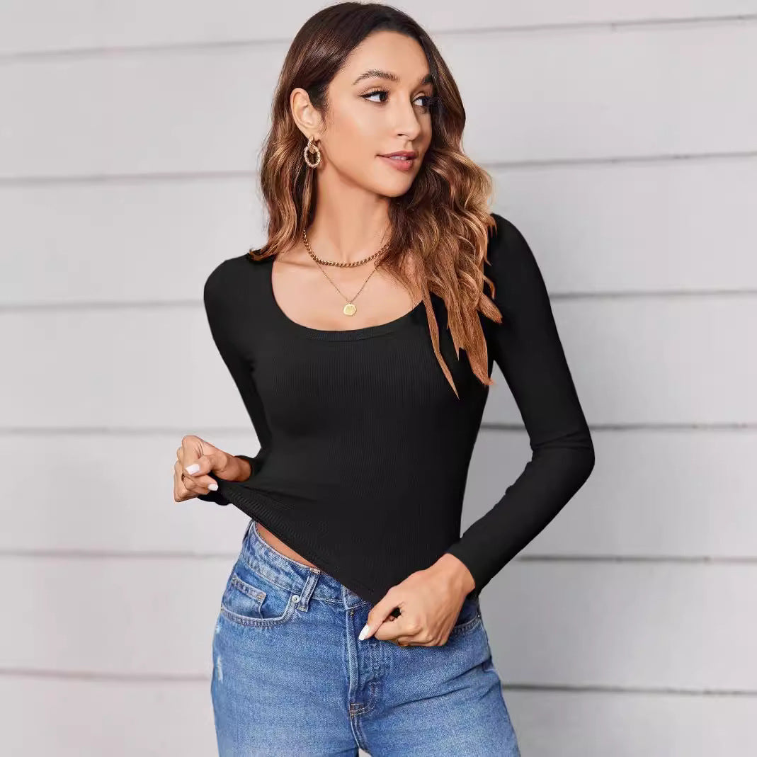 Women's Winter Autumn Long Sleeve T-shirt Ribbed Tops