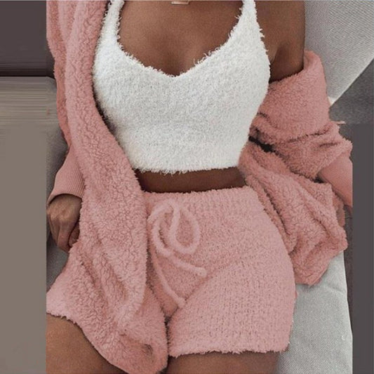 Pyjama d'hiver décontracté en peluche pour femmes à manches longues