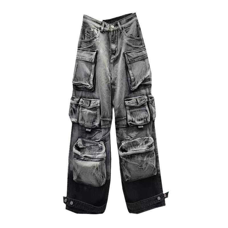 Women's Autumn Fried Street Large Pocket Design Jeans