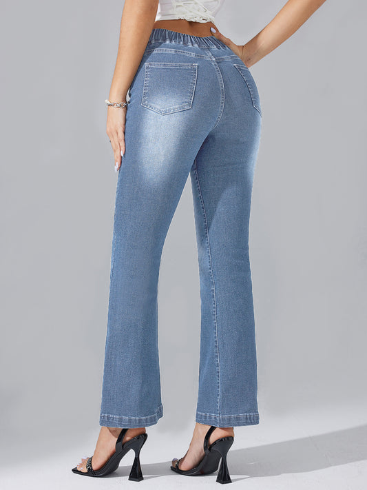 Women's Elastic Waist Stretch Washed Trousers Jeans