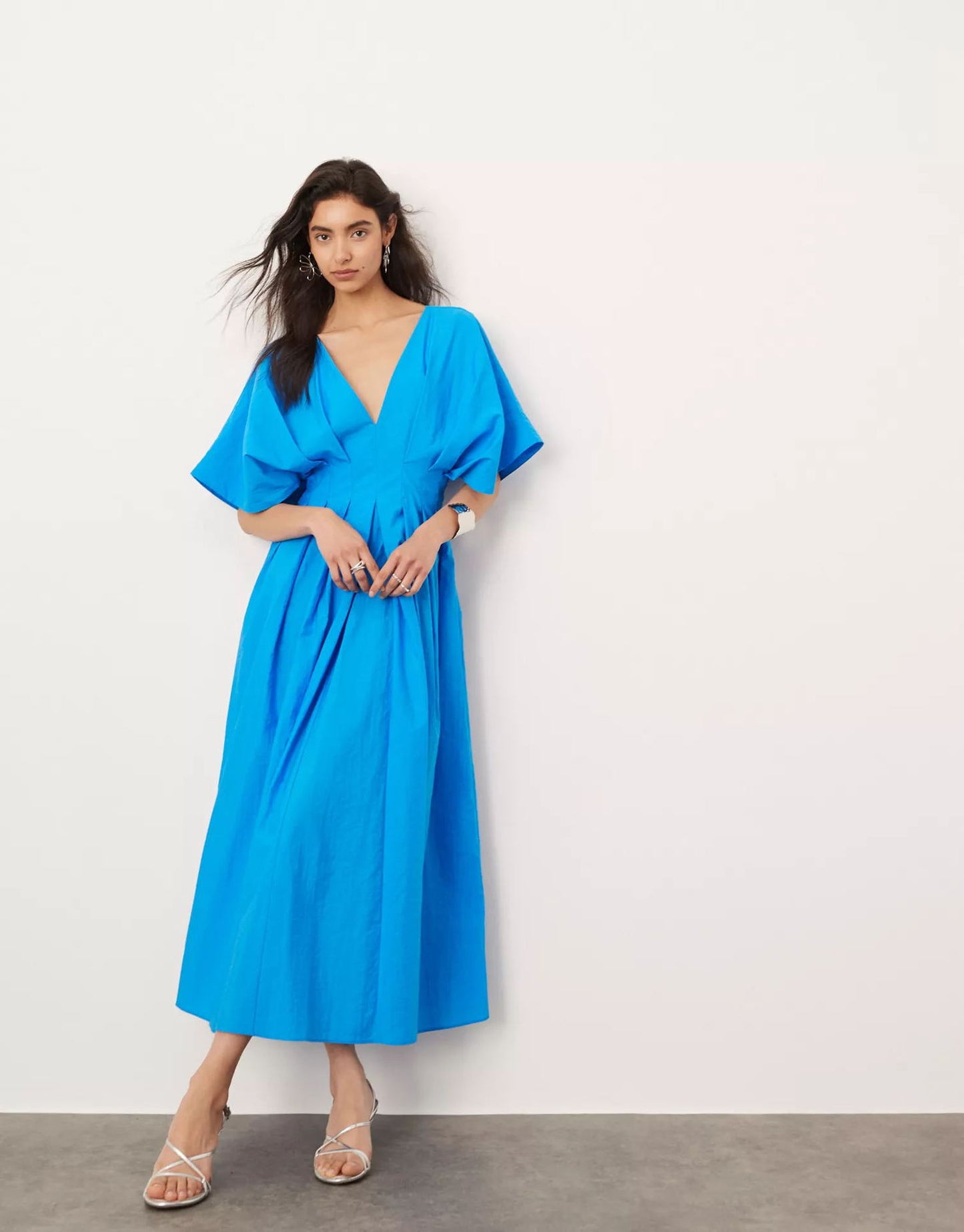 Robe plissée bleue Robes de style élégant et ample