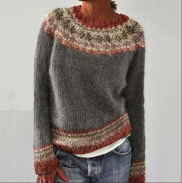 Women's Round Neck Multicolor Loose Fashion Pullover Sweaters