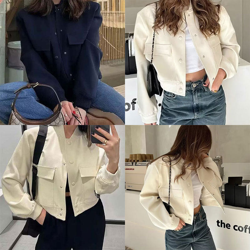 Women's Temperament Commute Round Neck Single-breasted Solid Color Jackets