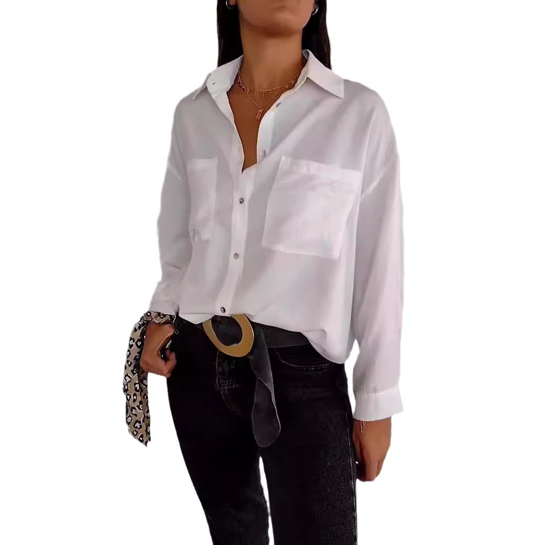 Stylish Step-in Casual Long-sleeved Pocket Shirt Blouses