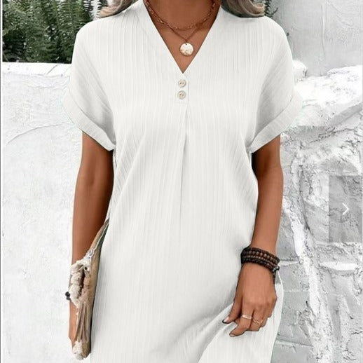 Women's Solid Color Pullover Comfort Casual Button Dresses