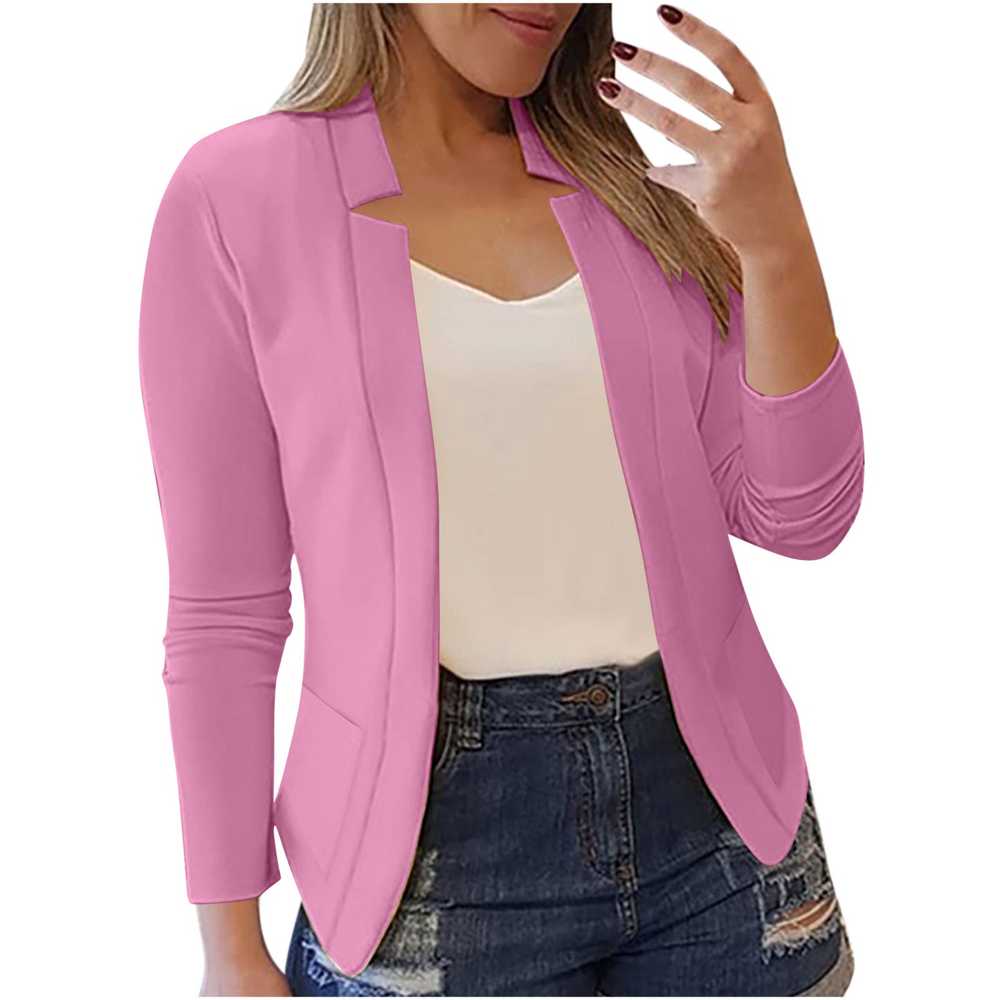 Women's Solid Color Leisure Professional Pocket Small Blazers