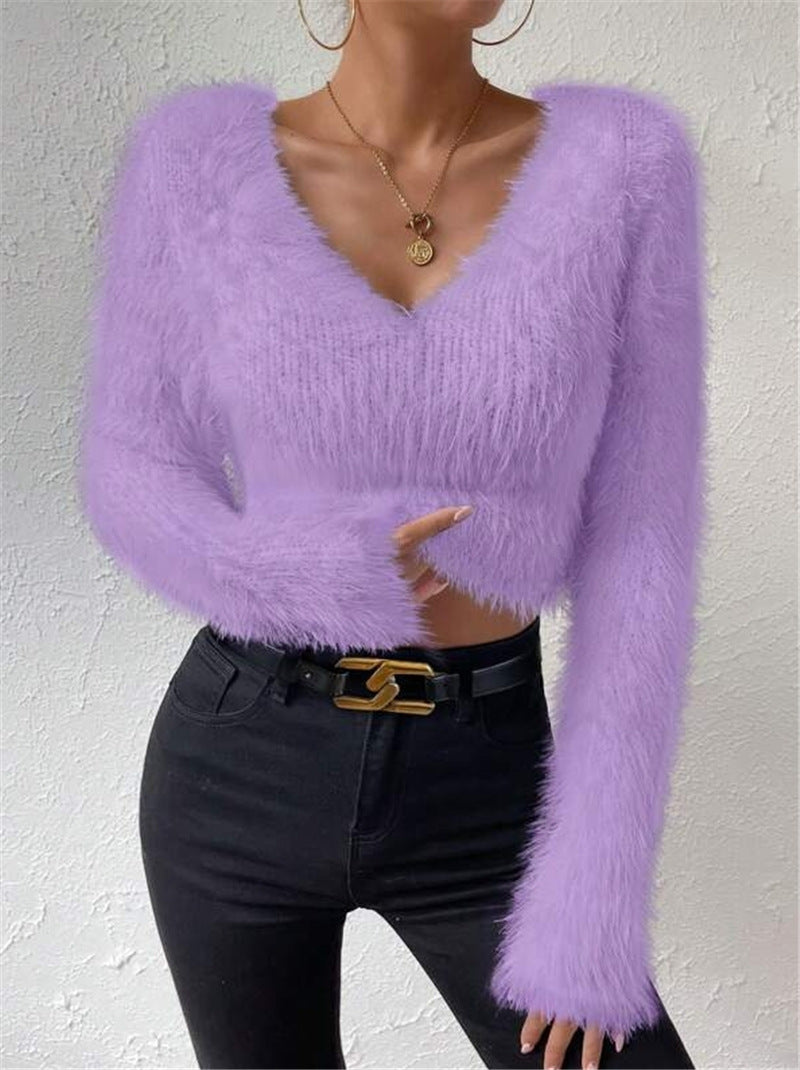 Women's Solid Color Slim Fit Plush Sweaters