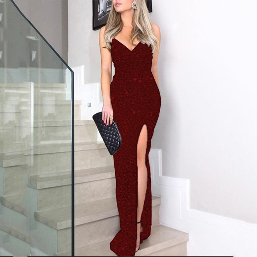 Women's Clothes Sexy Fashion Dress Sequined Suspender Evening Dresses