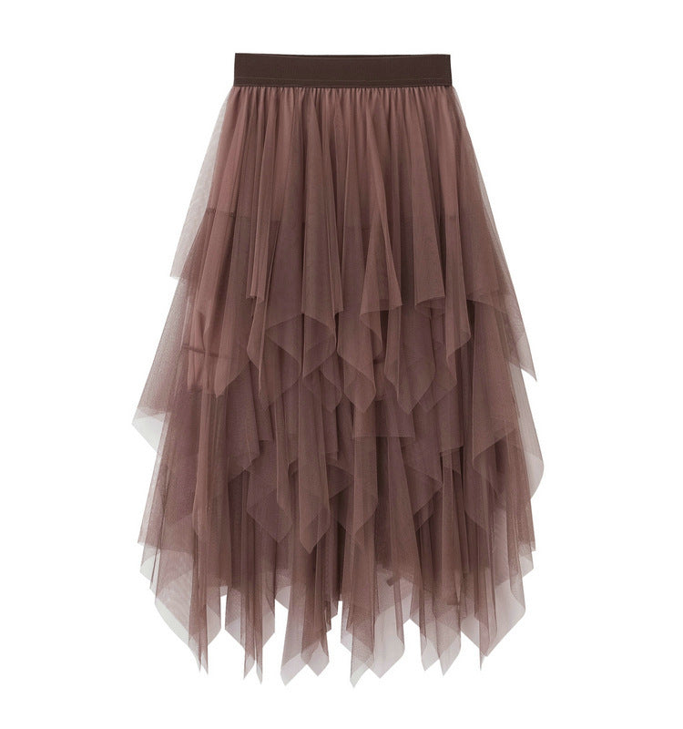 Women's Mesh Mid-length Spring Gauze High Waist Skirts